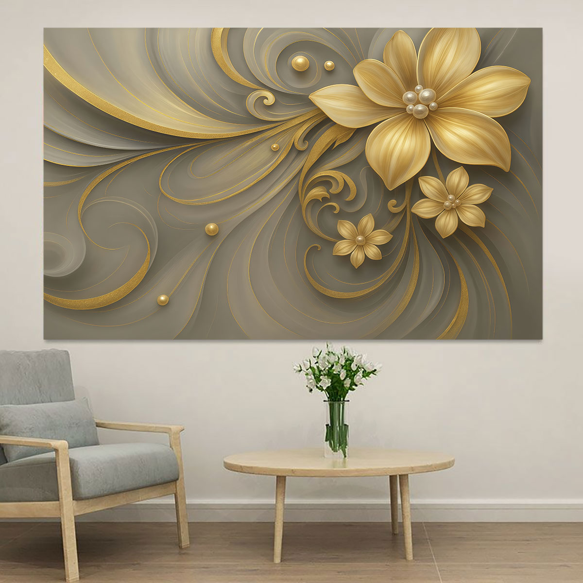 Luxury Lifestyle Furniture - 1 szt. Lekka Luksusowa Złota Kwiatowa